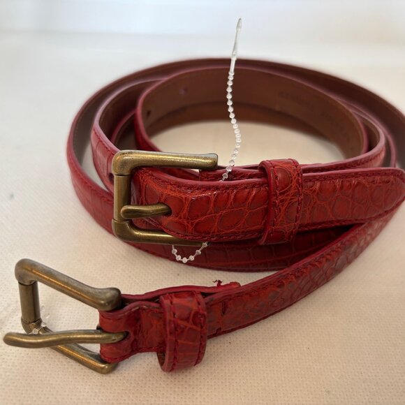 NEW RALPH LAUREN RED ALLIGATOR LEATHER DOUBLE WRAP BELT BRASS BUCKLES ITALY M - Picture 3 of 7